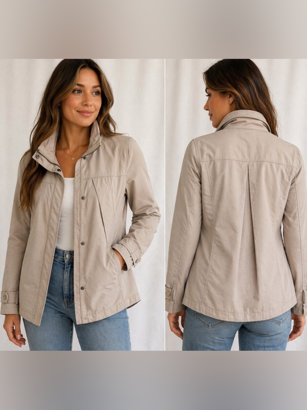 Garnet Hill Beige Stretch Utility Jacket Size 4